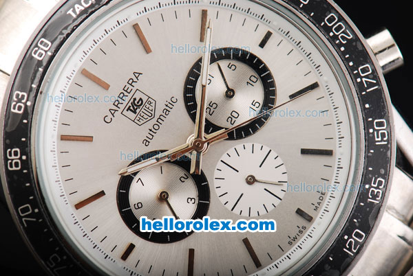 Tag Heuer Carrera Automatic Movement Full Steel with Black Bezel-White Dial and Silver Stick Markers - Click Image to Close
